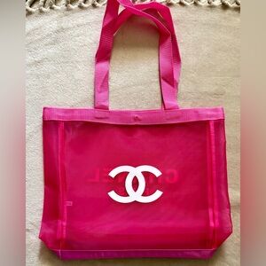 Gorgeous Chanel Pink Mesh Tote with Logo, NEW!